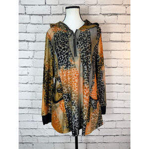 Women's Vintage Concept Leopard Animal Print Hoodie size Large Orange Black